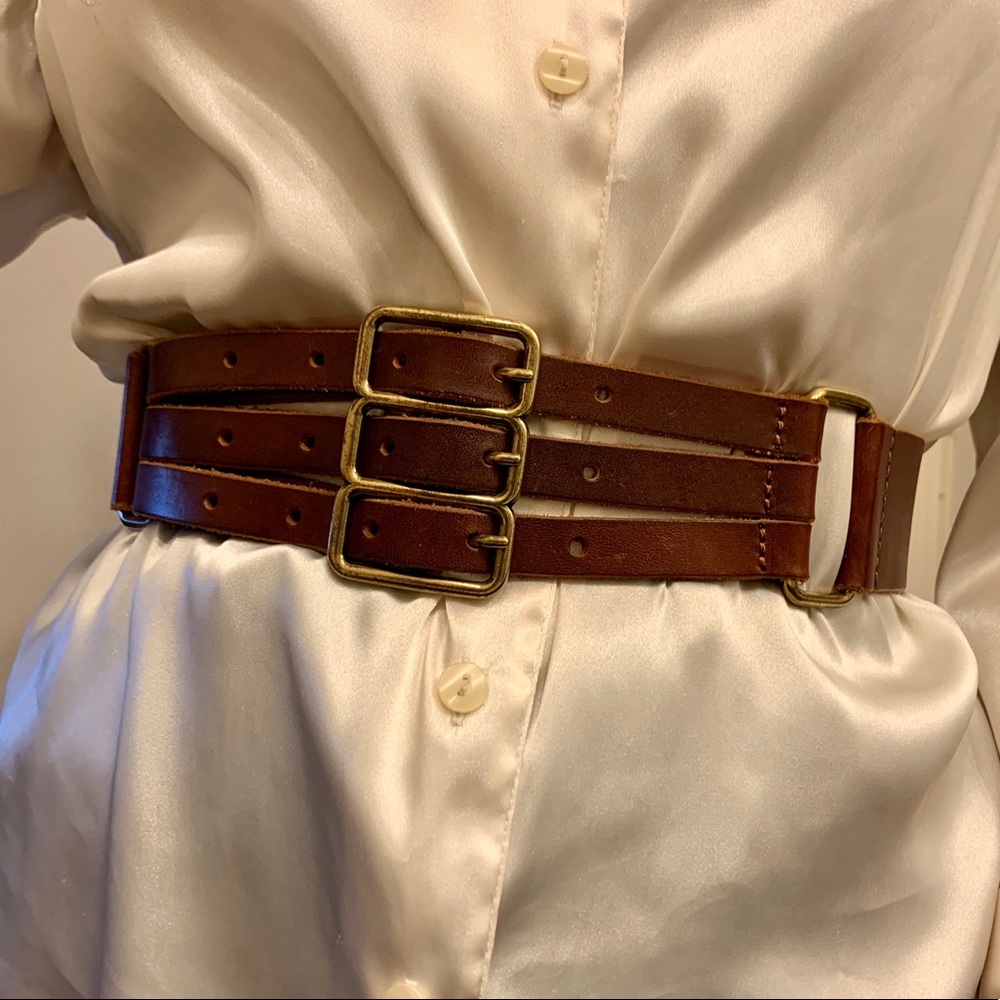 Topshop Genuine Leather Triple Buckle Corset Belt